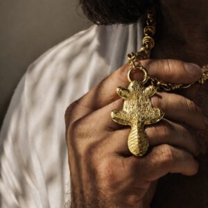 18K gold-plated brass beaver pendant on a brass chain — handmade jewelry by Frolov Jewels