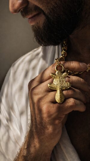 18K gold-plated brass beaver pendant on a brass chain — handmade jewelry by Frolov Jewels