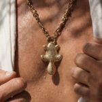 18K gold-plated brass beaver pendant on a brass chain — handmade jewelry by Frolov Jewels (view 2)