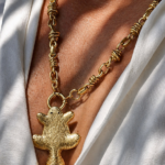 18K gold-plated brass beaver pendant on a brass chain — handmade jewelry by Frolov Jewels (view 4)