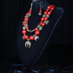 Red Coral Turquoise Lunar Pendant Jewelry Set