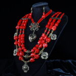 Multi-Layer Red Coral Heart Cross Jewelry Set