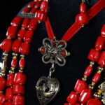 Multi-Layer Red Coral Heart Cross Jewelry Set