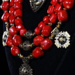Multi-Layer Red Coral Heart Cross Jewelry Set