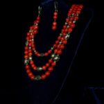 Multi-Layer Red Coral Gold Filigree Jewelry Set