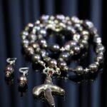 Dark Baroque Pearl Silver Cross Jewelry Set