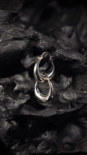 Chunky Polished Silver Crescent Hoop Earings
