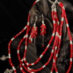 Red Coral Golden Bead Multi-Tier Necklace Set