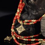 Red Coral Bronze Cross Statement Jewelry Set