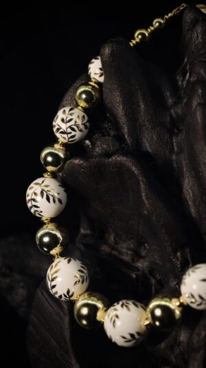 Ivory Floral Bead Gold Statement Necklace