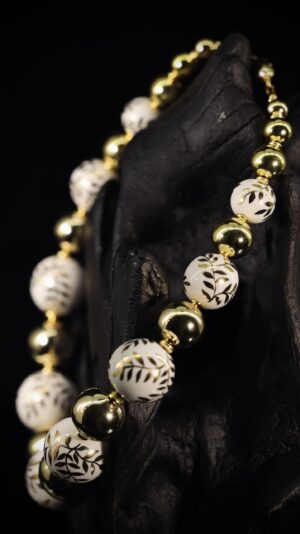 Ivory Floral Bead Gold Statement Necklace