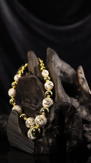 Ivory Floral Bead Gold Statement Necklace