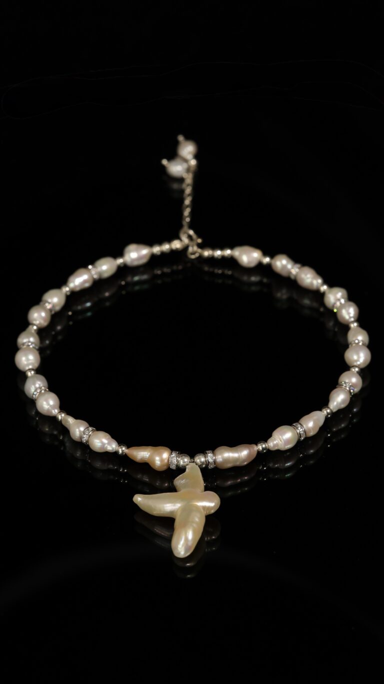 Choker with a pearl cross pendant — handmade jewelry by Frolov Jewels
