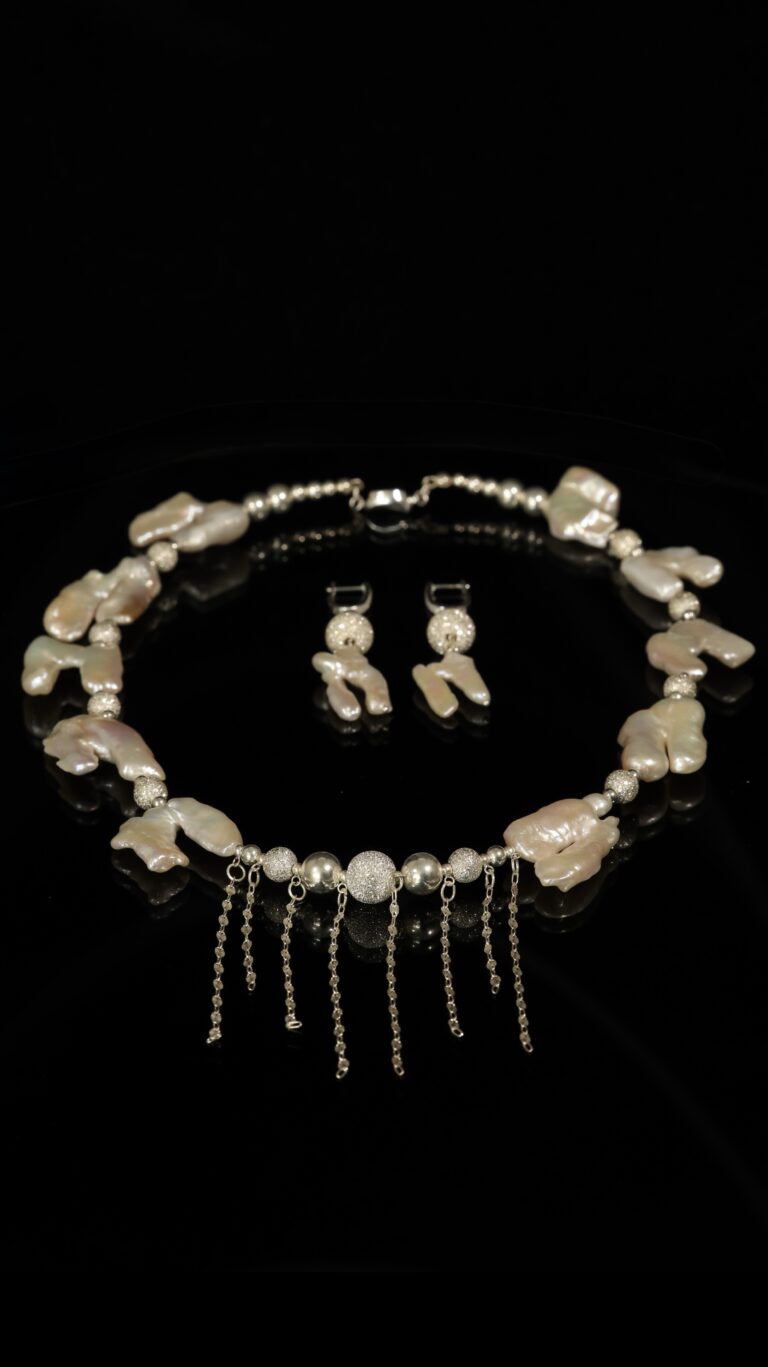 Necklace of U-shaped baroque pearls — handmade jewelry by Frolov Jewels