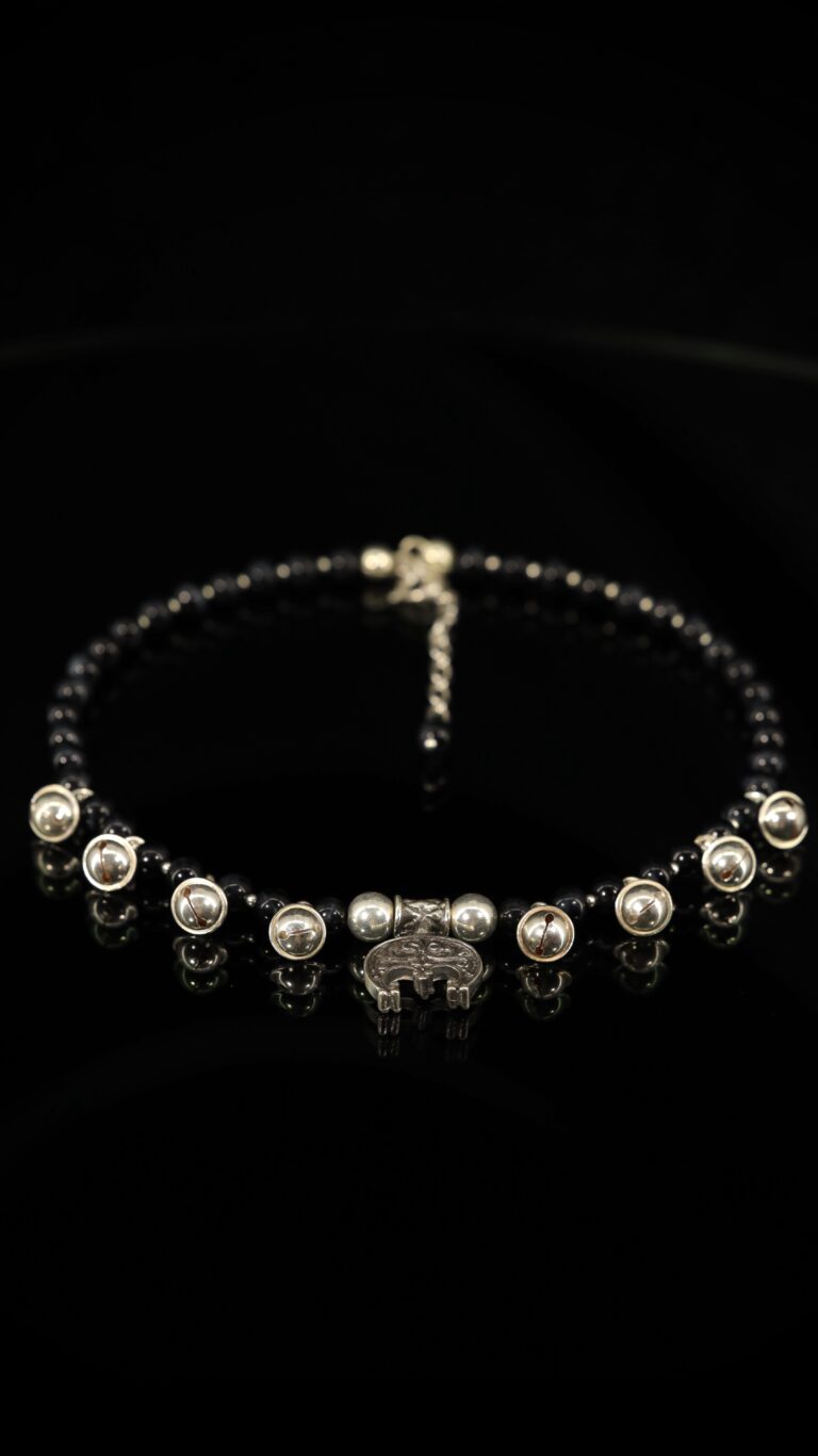 Tiger’s eye choker with silver shelest charms — handmade jewelry by Frolov Jewels