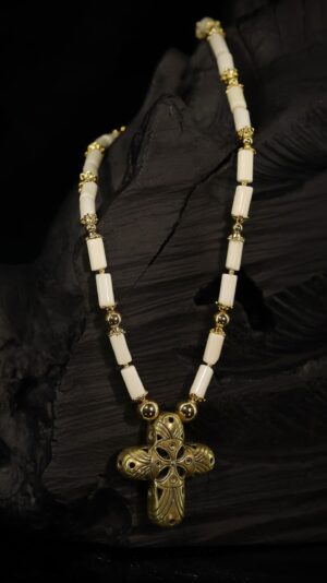 Cream Bone Gold Cross Choker Necklace