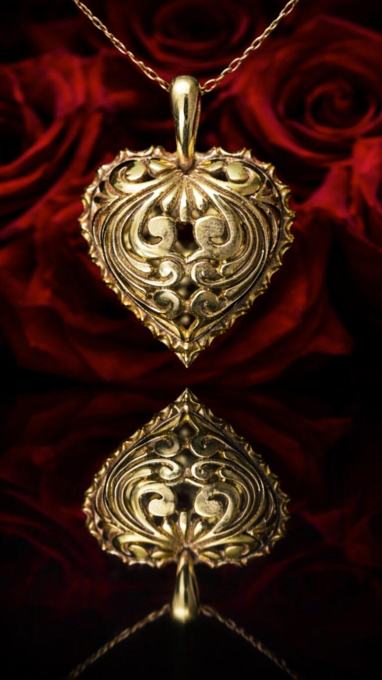 Brass heart pendant — scrollwork — handmade jewelry by Frolov Jewels