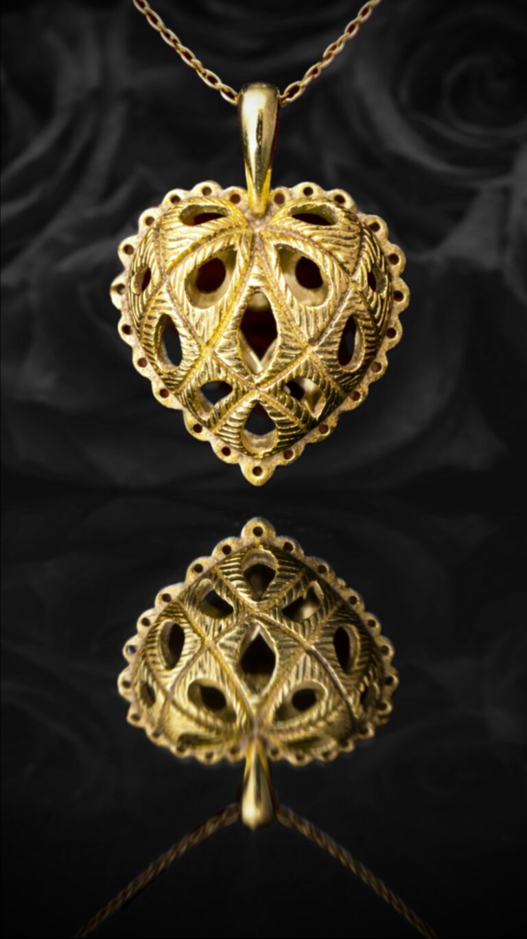 Brass heart pendant — lattice — handmade jewelry by Frolov Jewels