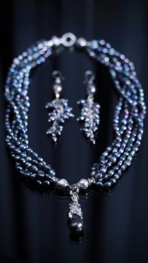 Black baroque pearl necklace with a pearl pendant — handmade jewelry by Frolov Jewels (view 2)
