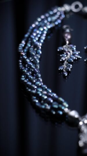 Black baroque pearl necklace with a pearl pendant — handmade jewelry by Frolov Jewels (view 3)