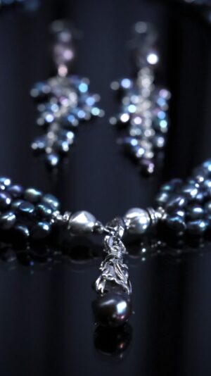 Black baroque pearl necklace with a pearl pendant — handmade jewelry by Frolov Jewels (view 5)