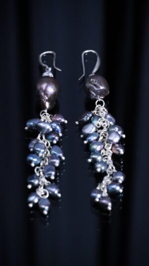 Black baroque pearl necklace with a pearl pendant — handmade jewelry by Frolov Jewels (view 6)