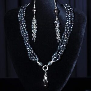 Black baroque pearl necklace with a pearl pendant — handmade jewelry by Frolov Jewels (view 7)