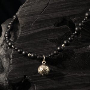 Black Beads Charm Statement Necklace — handmade jewelry by Frolov Jewels