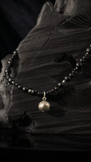Black Beads Charm Statement Necklace — handmade jewelry by Frolov Jewels