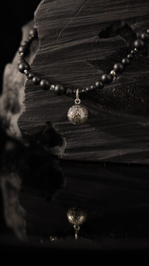 Black Beads Charm Statement Necklace — handmade jewelry by Frolov Jewels (view 2)