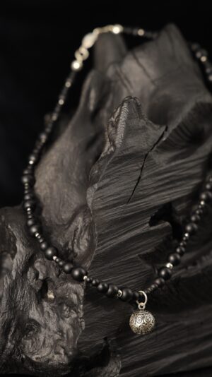 Black Beads Charm Statement Necklace — handmade jewelry by Frolov Jewels (view 3)
