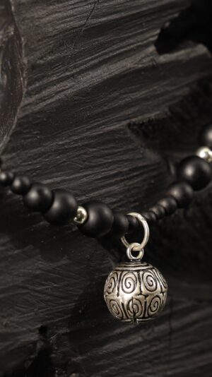 Black Beads Charm Statement Necklace — handmade jewelry by Frolov Jewels (view 4)
