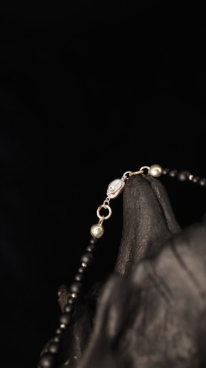 Black Beads Charm Statement Necklace — handmade jewelry by Frolov Jewels (view 5)