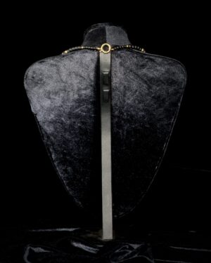 Black onyx choker with gold-plated beads and tassels — handmade jewelry by Frolov Jewels (view 2)