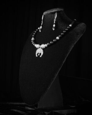 Black onyx choker with silver beads and a silver lunnytsia crescent — handmade jewelry by Frolov Jewels (view 2)