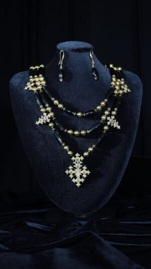 Black onyx set with tassels and zgardas — handmade jewelry by Frolov Jewels