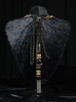 Black onyx set with tassels and zgardas — handmade jewelry by Frolov Jewels (view 3)