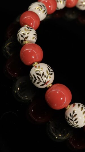 Ceramic necklace with hand-painted gilded and red beads — handmade jewelry by Frolov Jewels (view 5)