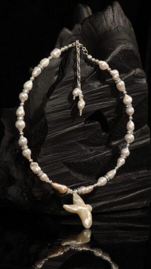 Choker with a pearl cross pendant — handmade jewelry by Frolov Jewels (view 2)