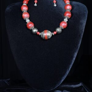 Coral necklace with antique beads and silver fittings — handmade jewelry by Frolov Jewels