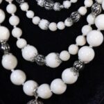 Five-strand necklace of round white corals — handmade jewelry by Frolov Jewels (view 2)