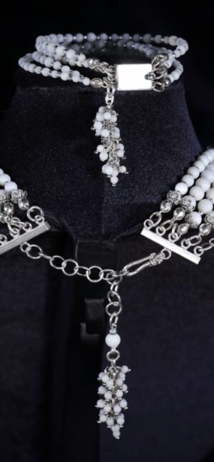 Five-strand necklace of round white corals — handmade jewelry by Frolov Jewels (view 3)