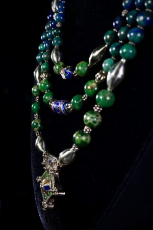 Lapis lazuli necklace with a vintage Tibetan pendant — handmade jewelry by Frolov Jewels (view 2)