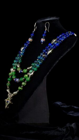 Lapis lazuli necklace with a vintage Tibetan pendant — handmade jewelry by Frolov Jewels (view 3)