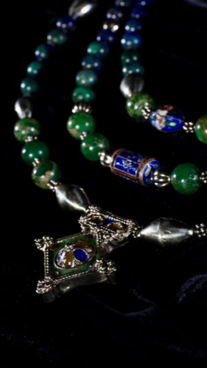 Lapis lazuli necklace with a vintage Tibetan pendant — handmade jewelry by Frolov Jewels (view 4)