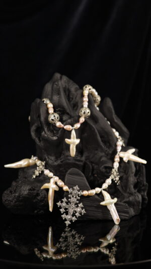 Necklace of cross-shaped pearls — handmade jewelry by Frolov Jewels (view 2)