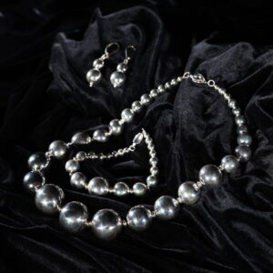 Necklace of polished silver spheres — handmade jewelry by Frolov Jewels
