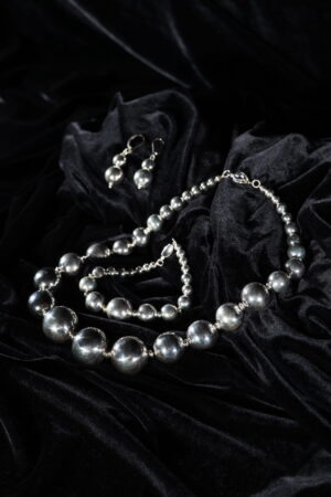 Necklace of polished silver spheres — handmade jewelry by Frolov Jewels