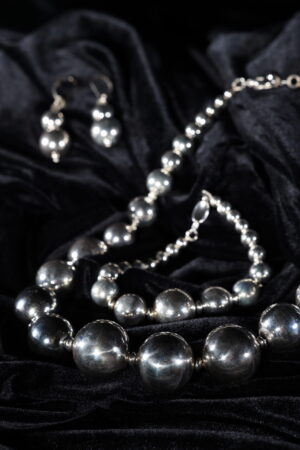 Necklace of polished silver spheres — handmade jewelry by Frolov Jewels (view 3)