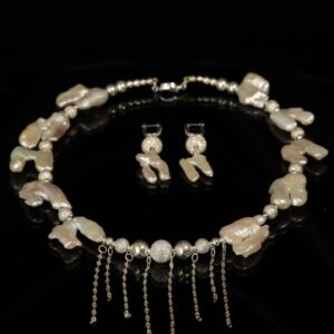 Necklace of U-shaped baroque pearls — handmade jewelry by Frolov Jewels